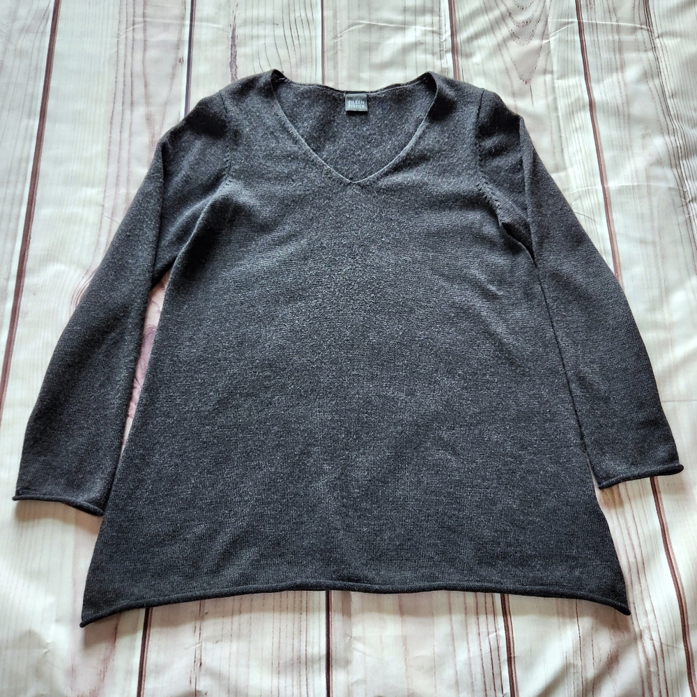 Eileen Fisher Vintage 100% Merino Wool V-Neck Sweater Grey | Women's Size L